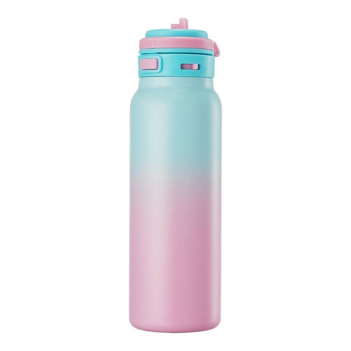 Reusable Water Bottle with Flip-Top Lid - Aqua Pink